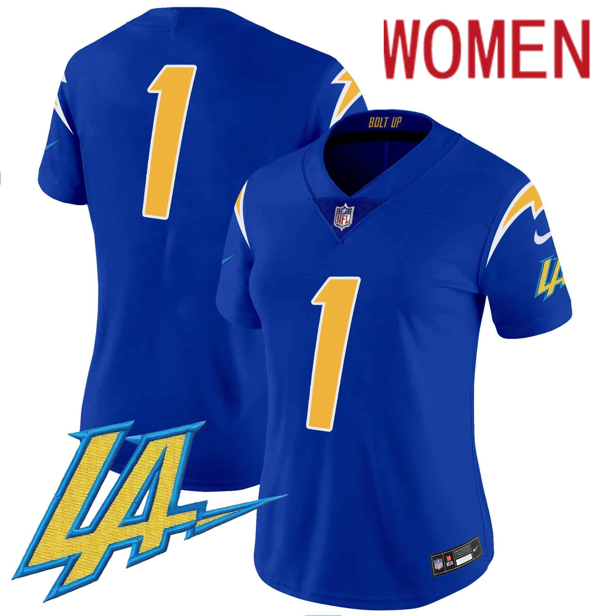 Women Los Angeles Chargers #1 No Name Blue 2024 Nike Vapor Limited NFL Jersey style 1->women nfl jersey->Women Jersey